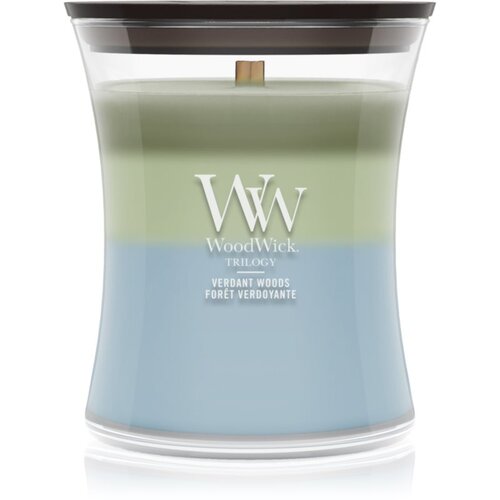 WoodWick Trilogy Verdant Woods mirisna svijeća s drvenim fitiljem 275 g Cene