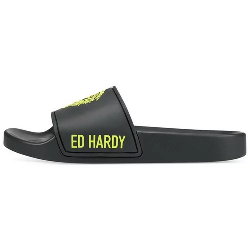 Ed Hardy Natikači - Sexy beast sliders black-fluo yellow Črna