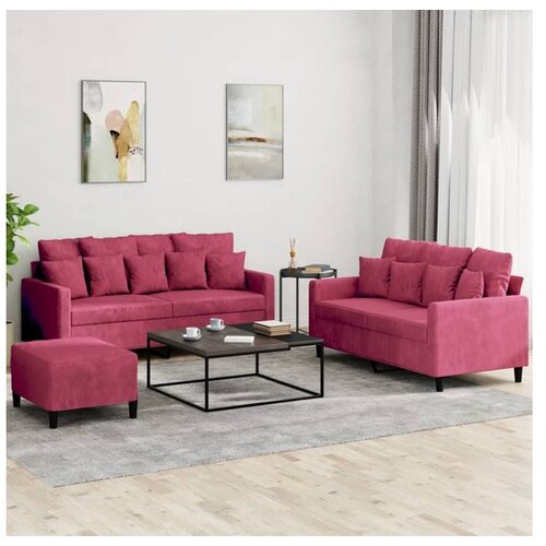 VidaXL 3-dijelni set sofa s jastucima crvena boja vina bar&amp;scaron;unasti Slike