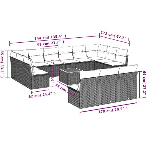 vidaXL 14-dijelni set vrtnih sofa od poliratana s jastucima sivi Cijene