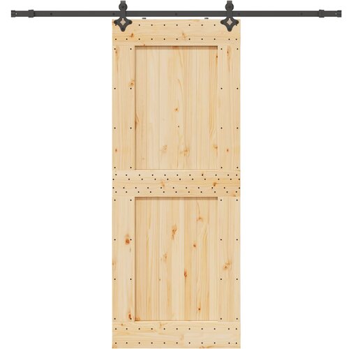 VidaXL Drsna vrata s kompletom vodil 90x210 cm trdna borovina Slike