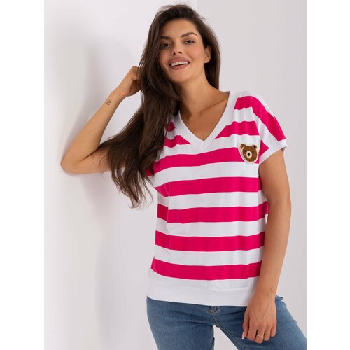 Fashion Hunters Lady's white-pink striped blouse with patch Slike