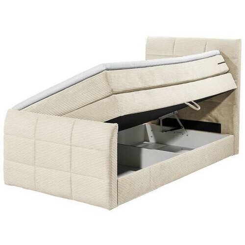 MID.YOU POSTELJA BOXSPRING 100 cm x 200 cm , tekstil, leseni material krem barve Slike