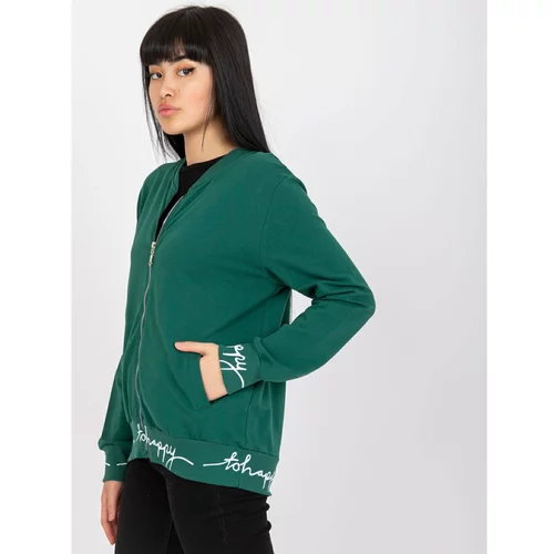 Fashion Hunters Women's dark green cotton bomber sweatshirt
