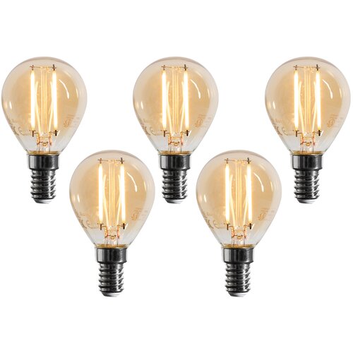 LUEDD Set van 5 E14 dimbare LED lamp G45 goud 4W 330 lm 2100K Slike