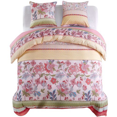 vidaXL Set posteljine cvjetni/prugasti ružičasti 200x220 / 80x80 cm Cijene
