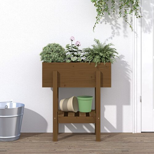 VidaXL Vrtno cvetlično korito medeno rjavo 62x30x69 cm trdna borovina Slike