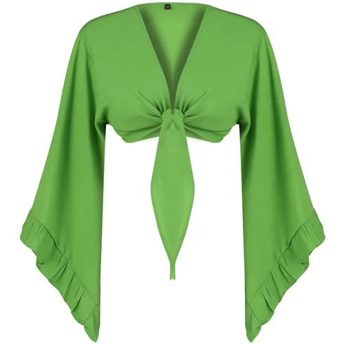 Trendyol Green*St Plain Crop Woven 60% Viscose,40% Polyester Blouse
