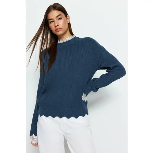 Trendyol Oil Lace-Tulle Knitwear Sweater