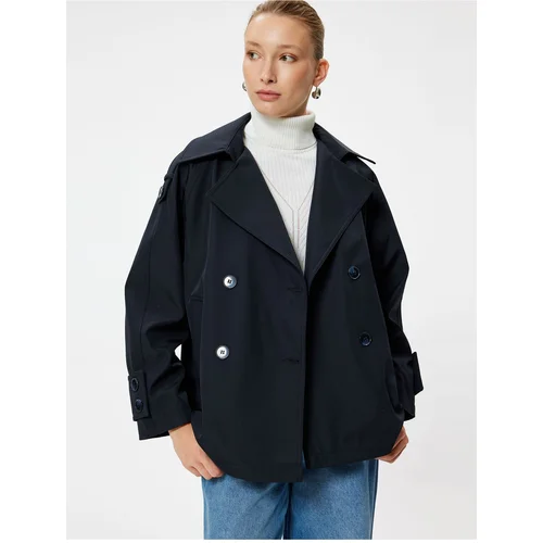 Koton Double Breasted Short Trench Coat with Reverse Collar Pockets