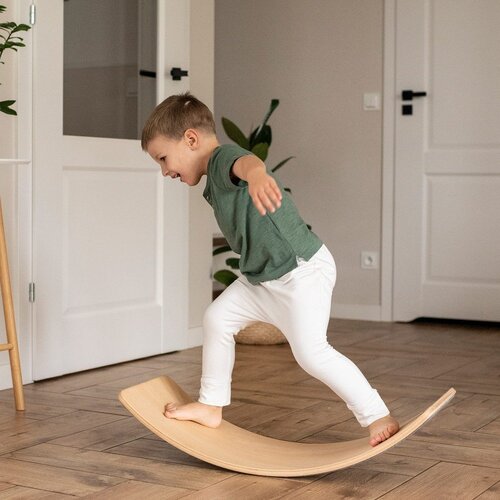 MeowBaby Bež/naravna deska za ravnotežje iz borovega lesa 80x30x18 cm Montessori - Slike