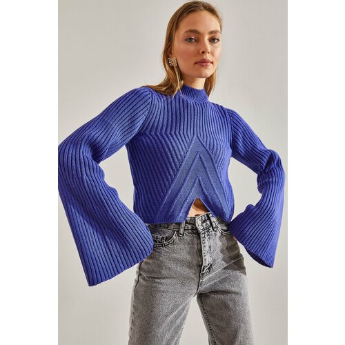 Bianco Lucci Women's Half Turtleneck Patterned Crop Sweater Cene