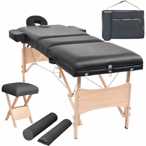 Sklopivi trodijelni stol za masažu i stolica set debljina 10 cm crni