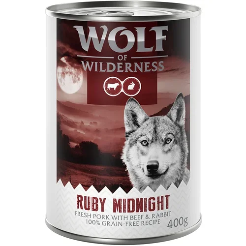 Wolf of Wilderness Adult 6 x 400 g - "Red Meat" Ruby Midnight: svinjetina, govedina i kunić