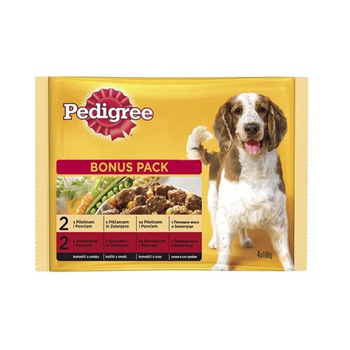 Pedigree piletina i povrće, govedina i povrće, vrećice 4x100 g Cijene