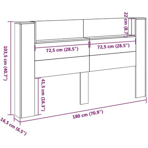  Krevetna ploča s LED-om s policom Sonoma 180 x 16 5 x 103 5 cm - sonoma hrast 180 cm Slike