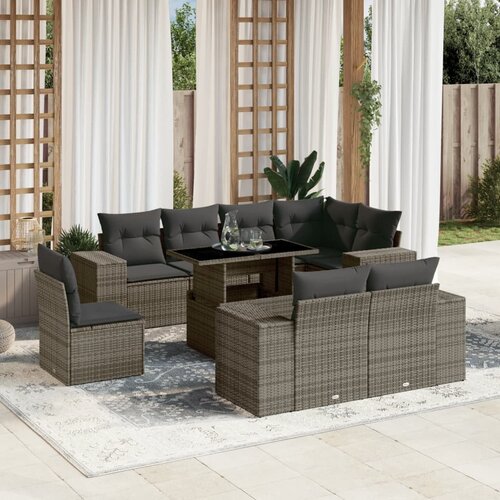 vidaXL 9-dijelni set vrtnih sofa od poliratana s jastucima sivi Cijene
