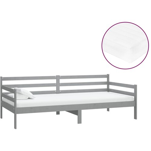 VidaXL Dnevna postelja z vzmetnico 90x200 cm siva trdna borovina, (20643631) Slike