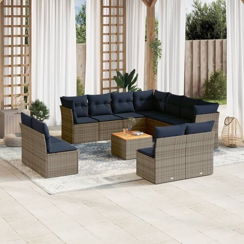 vidaXL Vrtna garnitura - 12-dijelni set vrtnih sofa od poliratana s jastucima sivi - Siva Cene