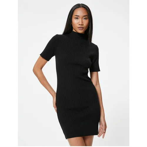 Koton Pencil Knitwear Dress Mini Length Short Sleeve High Collar Ribbed