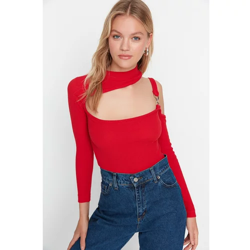 Trendyol Red One Shoulder Strap Ribbed Knitted Blouse