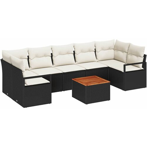 vidaXL Set od 8 komada Vrtne sofe s jastucima Crna Poliratan Acacija, 2-sjedalna vrtna sofa s jastucima Crna Poliratan Cene