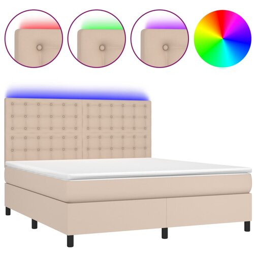 vidaXL Box spring postelja vzmetnico LED kapučino 180x200 cm um. usnje, (20898837) Cene