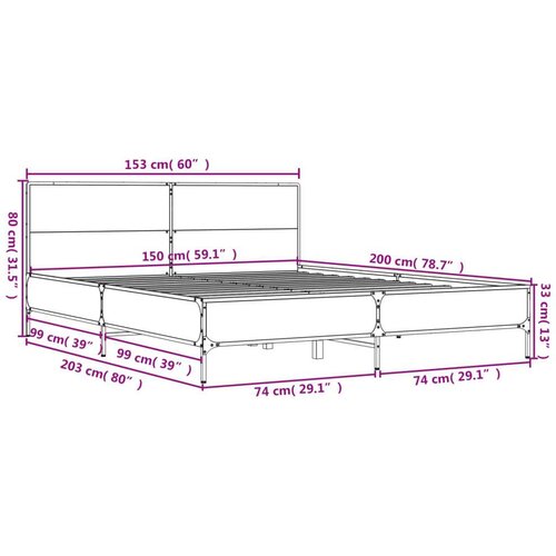  Okvir za krevet boja hrasta 150x200cm konstruirano drvo i metal Slike