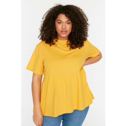 Trendyol Curve Yellow Cycling Collar Knitted T-Shirt Slike