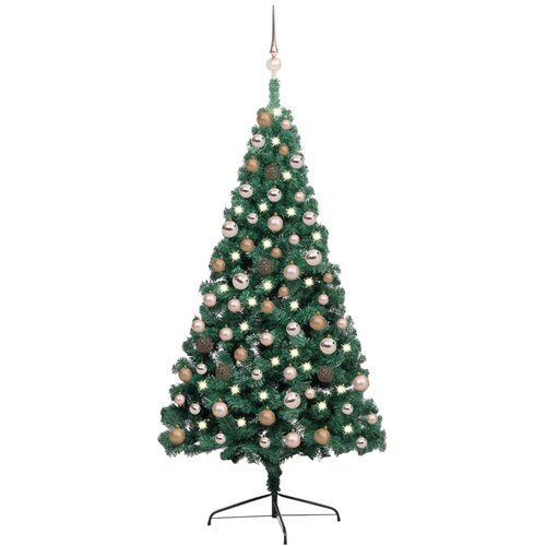 vidaXL umjetna polovica božićnog drvca LED s kuglicama zelena 150 cm Cene