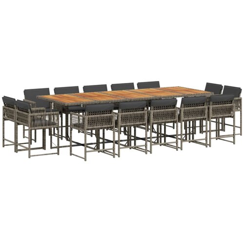 VidaXL 15-dijelni vrtni blagovaonski set s jastucima poliratan sivi Slike