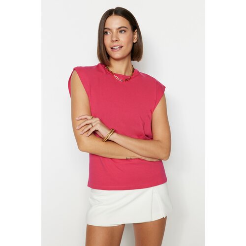 Trendyol Fuchsia Sleeveless Basic Knitted T-Shirt Cene