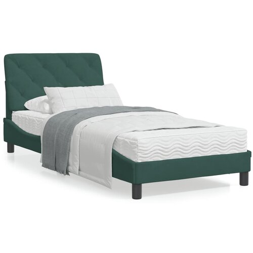 VidaXL Postelja z vzmetnico temno zelena 90x200 cm žamet Slike
