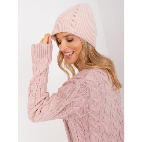 Fashion Hunters Dusty pink knitted beanie with rhinestones Cene