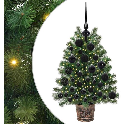 VidaXL Umjetno božićno drvce s 150 LED svjetlima Zelena 75 cm PE i PVC - 75 cm s LED-ima i crnim kuglicama Slike