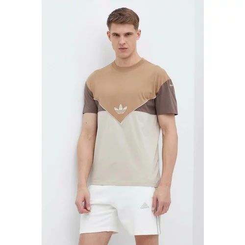Adidas Bombažna kratka majica moška, rjava barva, IT7262
