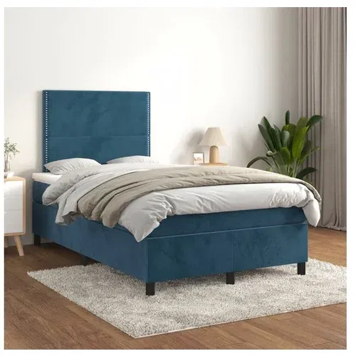  Box spring postelja z vzmetnico temno modra 120x200 cm žamet