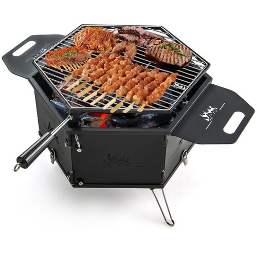 Vrt > Pohištvo za vrt Žar na oglje s 360° vrtljivo funkcijo, zložljivi žar, camping žar z ročaji, dim. 77 x 74 x 38 cm Cene