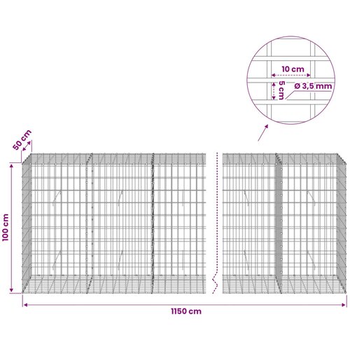 Gabion s žicom debljine 3,5 mm i mrežom 5x10 cm 1150x50x100 cm Slike