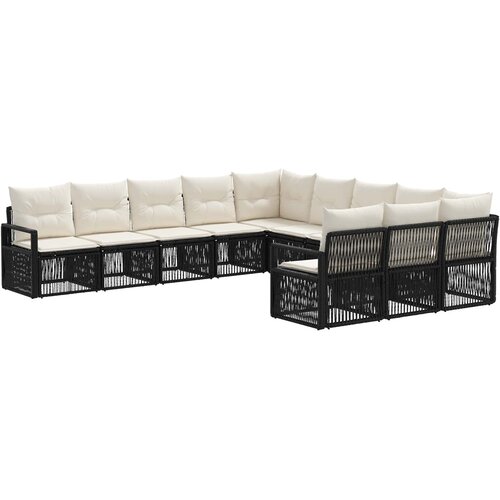 vidaXL Vrtna sedežna garnitura 11 pcs Črna poli ratan, (5000270820) Cene