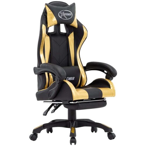 vidaXL racing stol z oporo za noge zlato in črno umetno usnje Cene