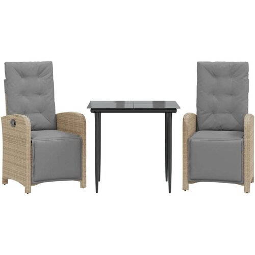 VidaXL 3-dijelni bistro set s jastucima svjetlosivi od poliratana Slike