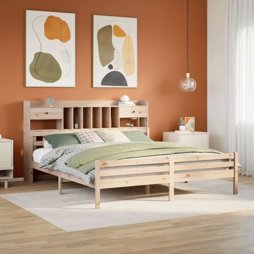 VidaXL Knjižna postelja brez vzmetnice 200x200 cm trdna borovina Slike