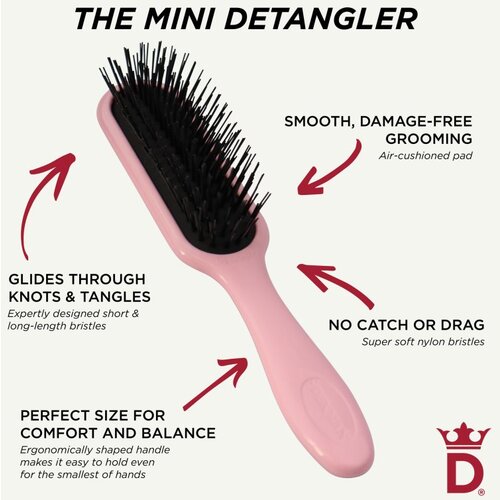 Denman Detangling D90 The Mini Detangler krtača za lažje razčesavanje las Pink Crush 1 kos Slike