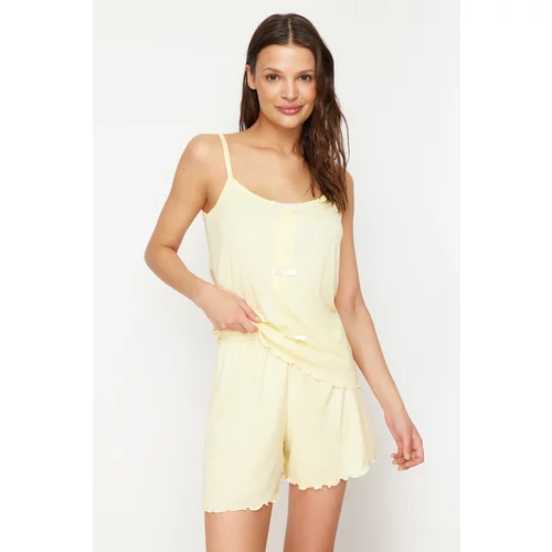 Trendyol Yellow Ribbon Detailed Rope Strap Corded Knitted Pajama Set