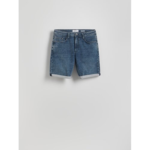 Reserved Slim fit plisirane kratke hlače - steel blue Cene