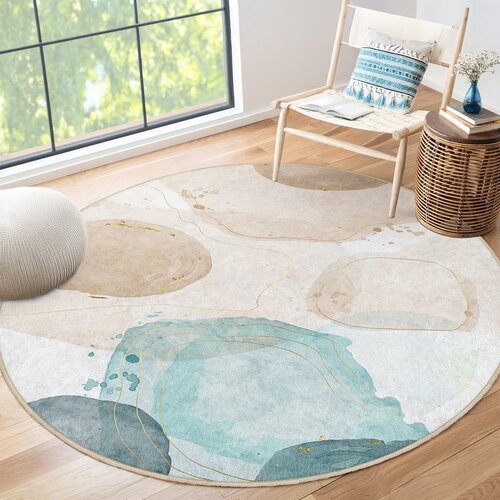 Mila Home modra/bež pralna okrogla preproga &amp;oslash; 150 cm puddle &amp;ndash; Slike