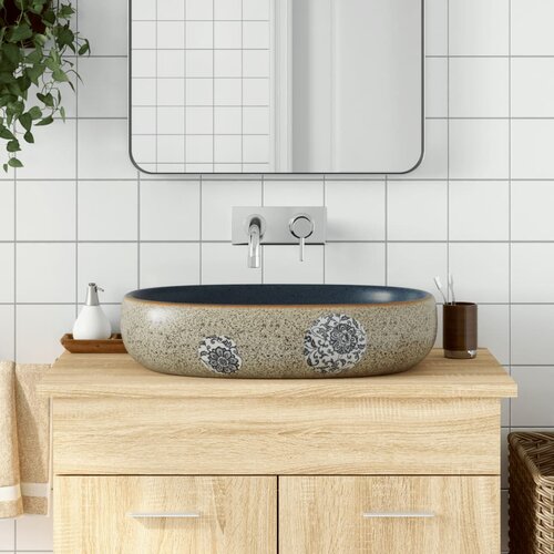  The Living Store Nadpultni umivalnik peščen in moder ovalen 59x40x14 cm keramika - Nadpultni Umivalnik, (21448119) Cene