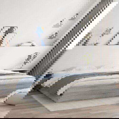VidaXL Posteljni okvir s predali siva sonoma 200x200 cm inženirski les Slike