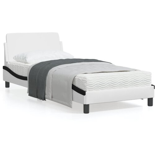 vidaXL Posteljni okvir z vzglavjem bel in črn 90x200 cm umetno usnje Cene